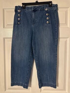Talbots Women’s Sailor Jeans Blue Denim Cropped Jeans with Button Detail